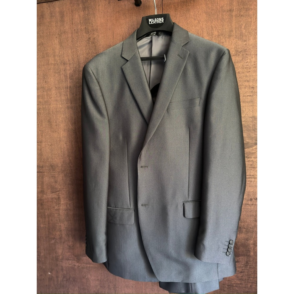 Apt. 9 Mens Charcoal Gray Herringbone 2-Piece Suit Jacket 44L Pants 36x34